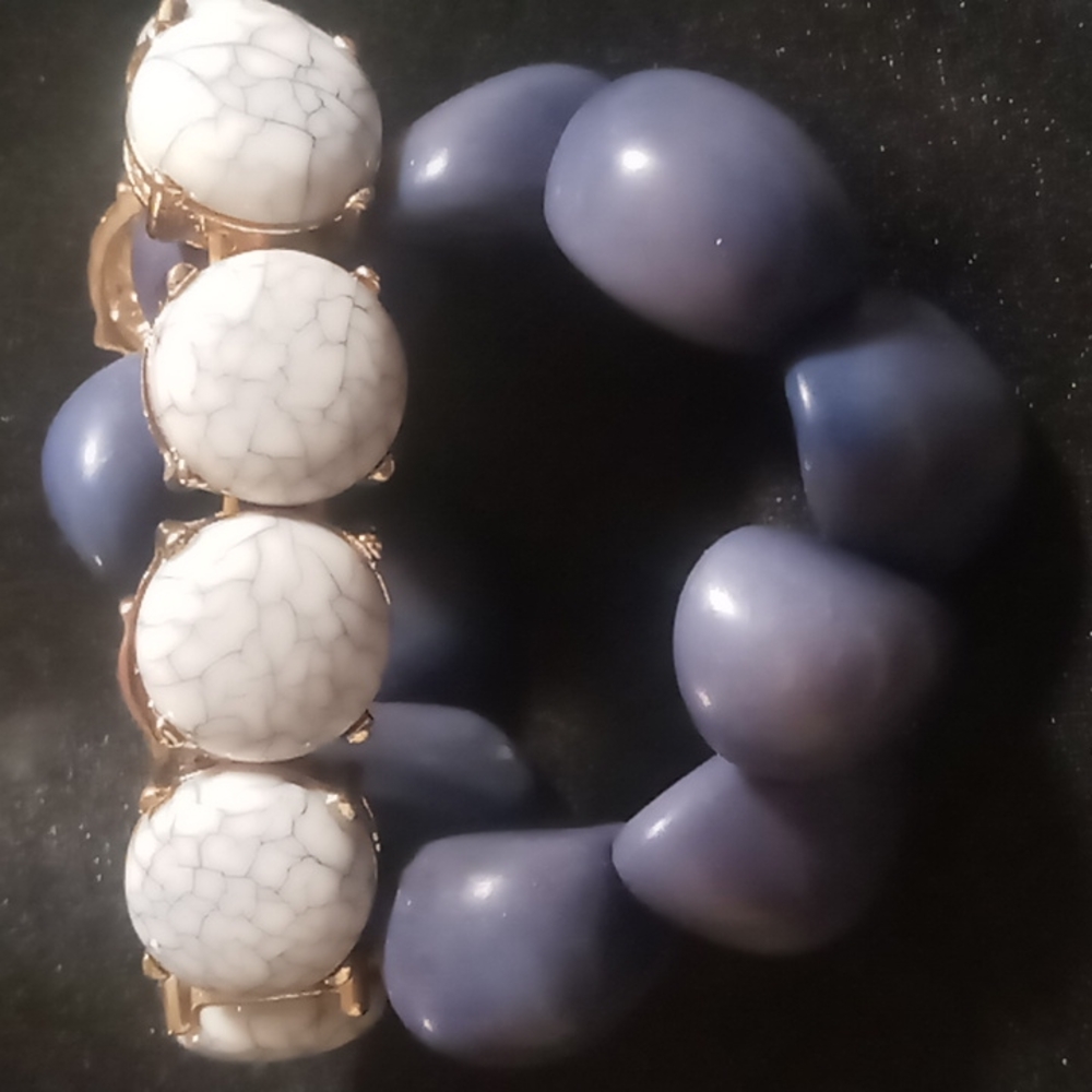 Two expandable bracelet faux blue marbling stone  and faux natural blue stone.